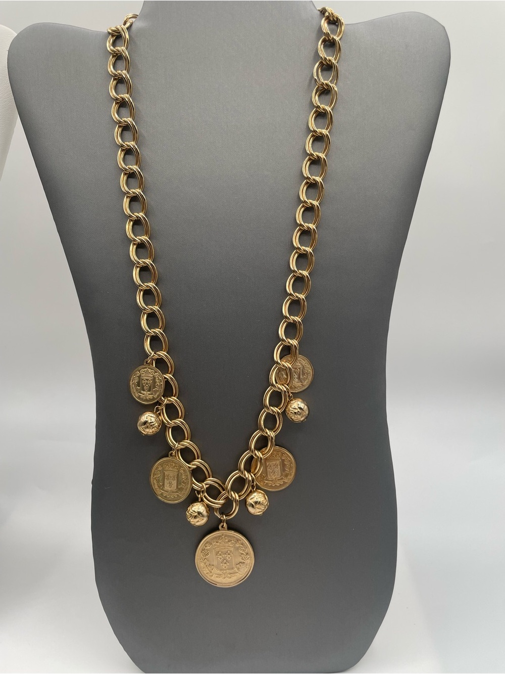Gold Coin and Orb Charm Long Necklace